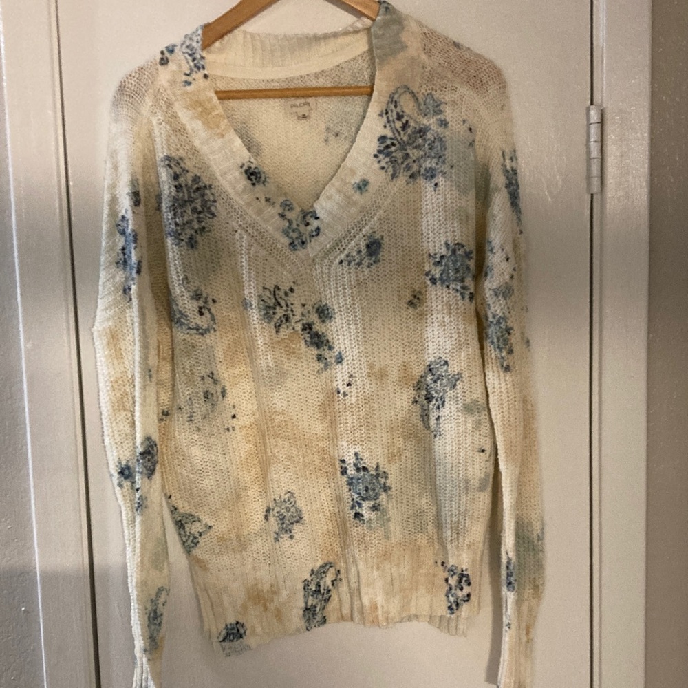 NWT Anthropologie Pilcro Slouchy V-Neck Sweater - Ivory Combo - Picture 8 of 8